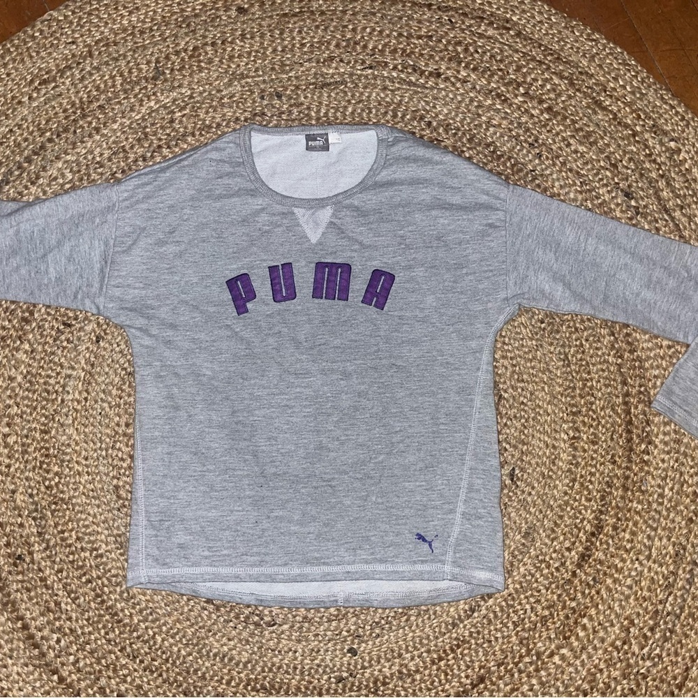 Women’s Sz S LOGO Puma Sweatshirt -Grey w/Purple -crew neck EUC-Sz S - Picture 9 of 12